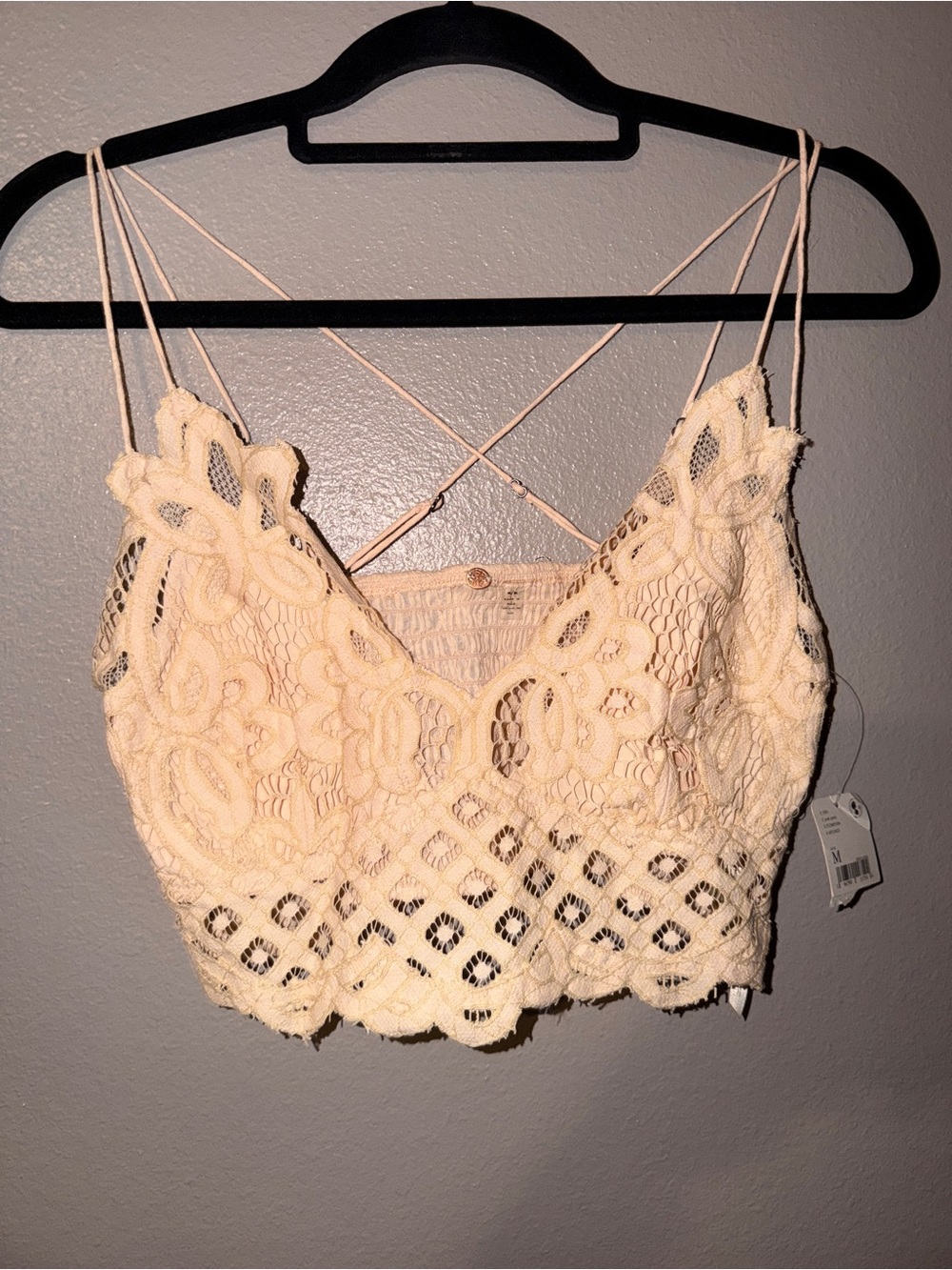 Free People Intimately Lace Crochet Bralette Cream Boho Medium NWT